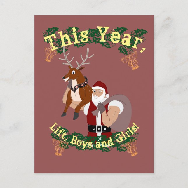 Christmas fitness New Year fit santa and reindeer Holiday Postcard (Front)