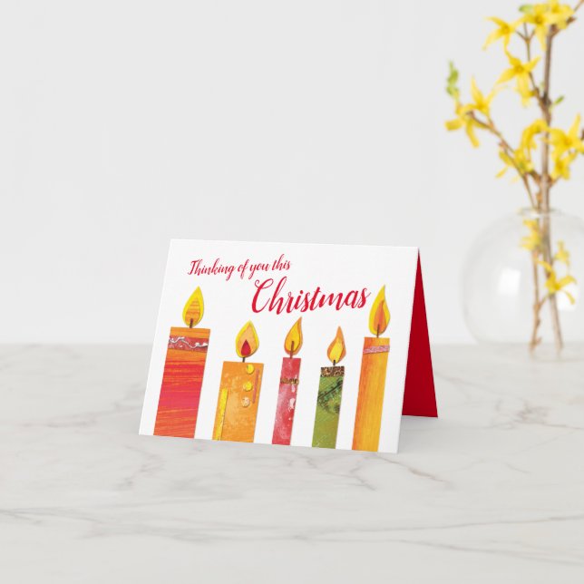 Christmas five lit candles paper art holiday card (Yellow Flower)
