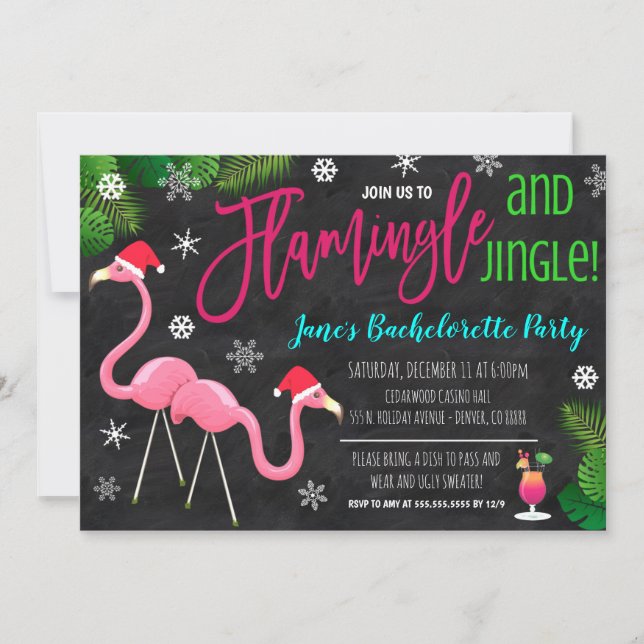 Christmas Flamingle and Jingle Party Invitation (Front)