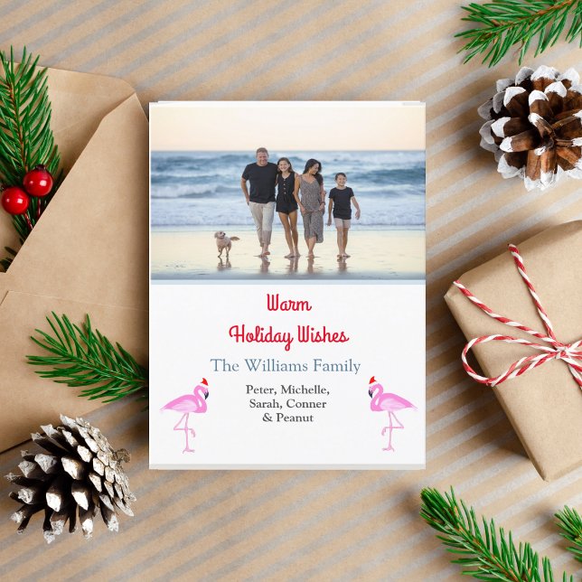 Christmas Flamingo 1 Photo Tropical Simple  Holiday Card (A tropical personalize photo Christmas card!)