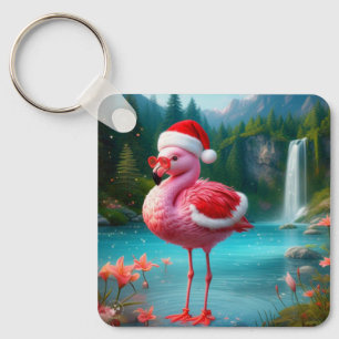 Christmas Flamingo As Santa Claus-47475 Key Ring