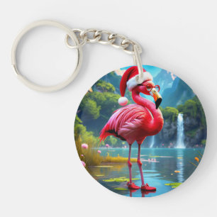 Christmas Flamingo As Santa Claus-47476 Clock Key Ring