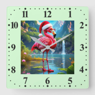 Christmas Flamingo As Santa Claus-47476 Square Wall Clock