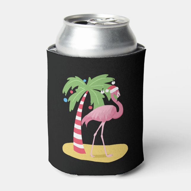 Christmas Flamingo Beach Can Cooler (Can Front)