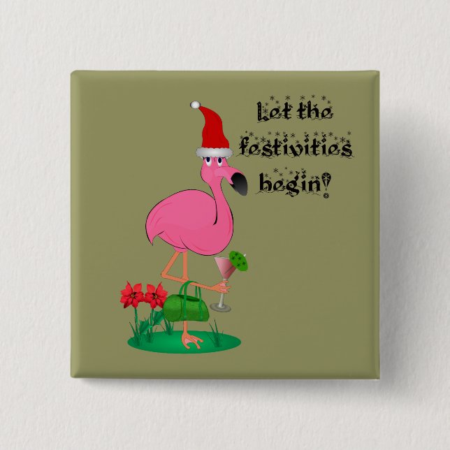 Christmas Flamingo Button (Front)