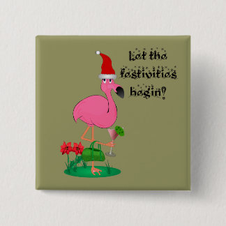 Christmas Flamingo Button