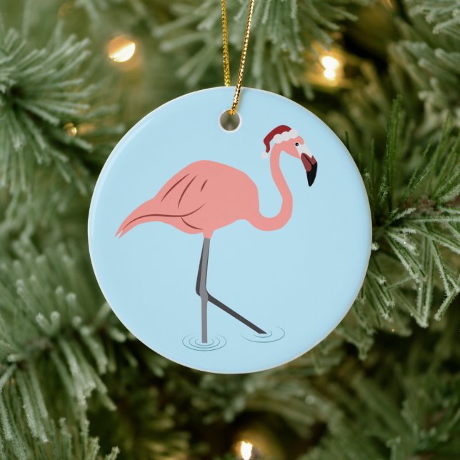 Christmas Flamingo  Ceramic Tree Decoration (Tree)