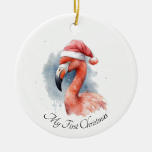 Christmas Flamingo, customisable Ceramic Tree Decoration