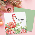 Christmas Flamingo Floral Greenery Wishes Holiday Card<br><div class="desc">Beautiful flamingo wearing a Santa hat with tropical flowers and greenery. Typography in script and modern. Custom message or delete text for a handwritten message. Family and friends will enjoy getting this one of a kind holiday card.</div>