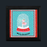 Christmas Flamingo Gift Box<br><div class="desc">Christmas Flamingo gift box with the bird in a Snow Globe, and a light turquoise green snowy background. Great for small items, like jewellery. Thanks to the Hungryjpeg for some of the elements in the design.</div>