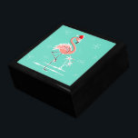 Christmas Flamingo gift box<br><div class="desc">Stylish design with a retro touch featuring a festive pink flamingo wearing a red Santa hat, stars and palm trees decorated with baubles set against an aqua background. A customisable design for you to personalise with your own text, images and ideas. An original digital art image created by Quirky Chic....</div>
