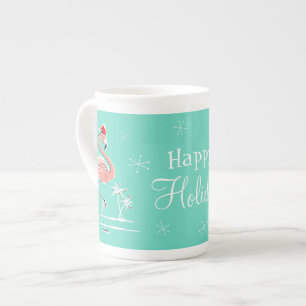 Christmas Flamingo Happy Holidays bone china mug