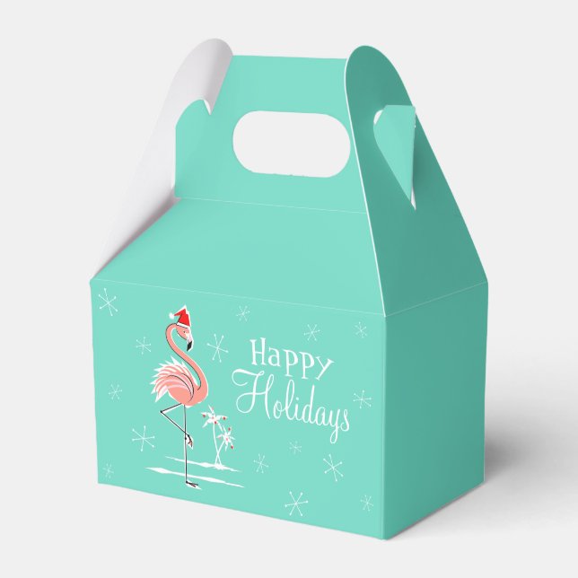 Christmas Flamingo Happy Holidays favour box gable (Front Side)