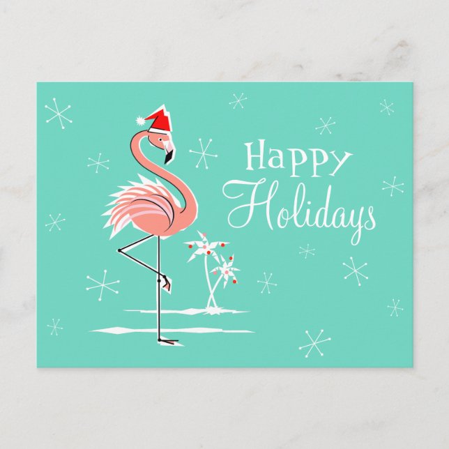 Christmas Flamingo Happy Holidays horizontal Holiday Postcard (Front)