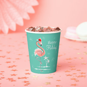Christmas Flamingo Happy Holidays Paper Cups