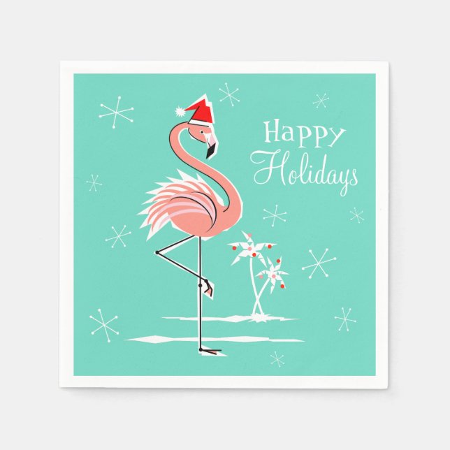 Christmas Flamingo Happy Holidays paper napkin (Front)