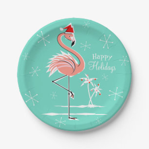 Christmas Flamingo Happy Holidays paper plate