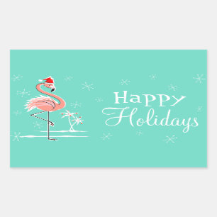 Christmas Flamingo Happy Holidays rectangle Rectangular Sticker
