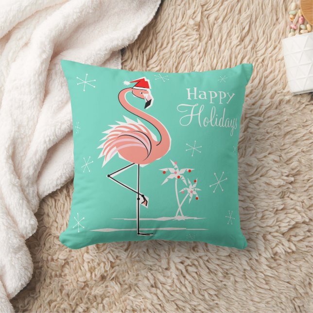 Christmas Flamingo Happy Holidays throw pillow (Blanket)
