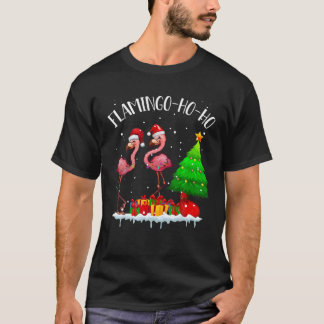 Christmas Flamingo Ho Ho Funny Flamingo Lights Xma T-Shirt