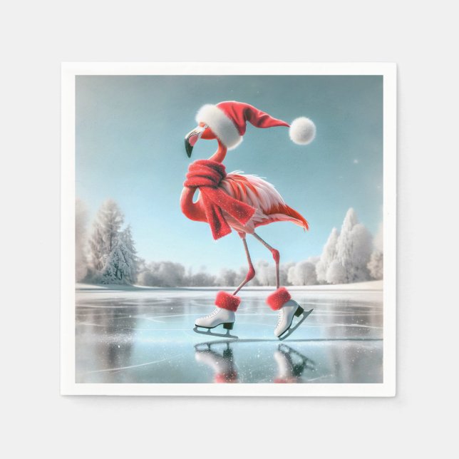 Christmas Flamingo Ice Skating Napkin (Front)