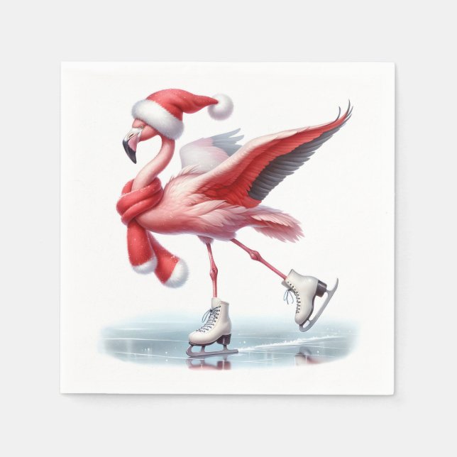 Christmas Flamingo Ice Skating Napkin (Front)