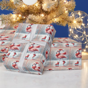 Christmas Flamingo Ice Skating Wrapping Paper