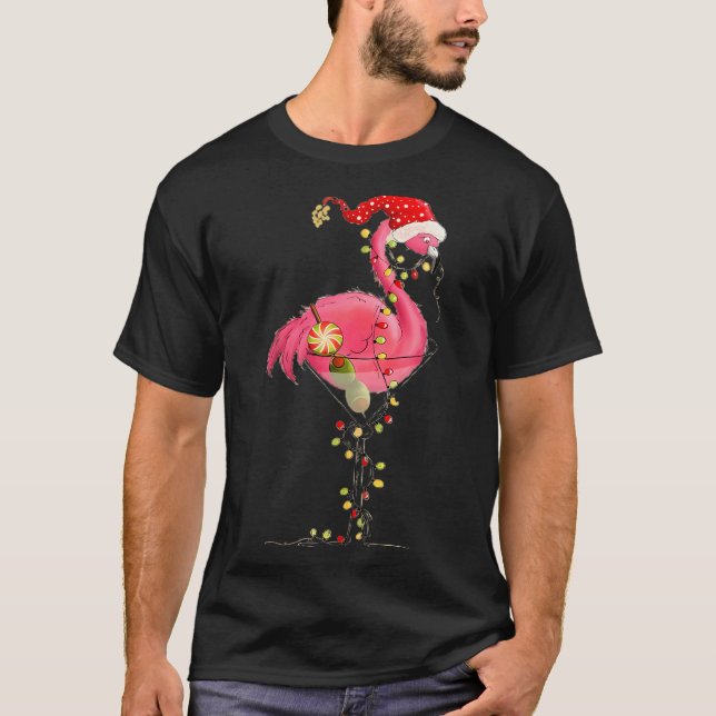 Christmas Flamingo In Martini Gl For Trocal Holida T-Shirt (Front)