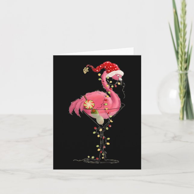Christmas Flamingo In Martini Gl For Tropical Holi Card (Front)