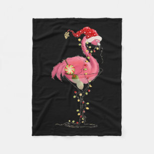 Christmas Flamingo In Martini Gl For Tropical Holi Fleece Blanket