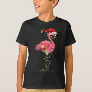 Christmas Flamingo In Martini Gl For Tropical Holi T-Shirt