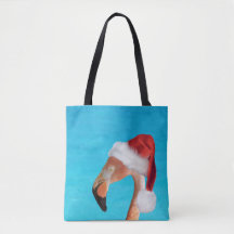 Christmas Flamingo in Santa hat tote bag