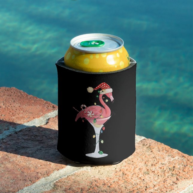 Christmas Flamingo Lights Xmas Tropical Animal  Can Cooler (In Situ Pool)