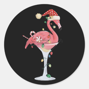 Christmas Flamingo Lights Xmas Tropical Animal Classic Round Sticker