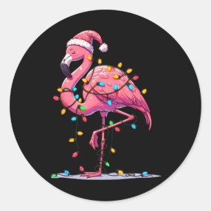 Christmas Flamingo Lover Santa Xmas Women Men Kids Classic Round Sticker