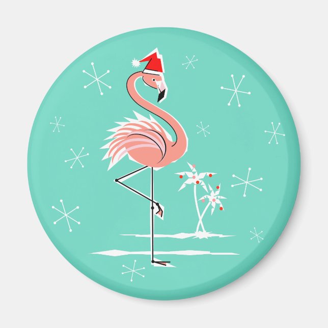 Christmas Flamingo magnet round (Front)