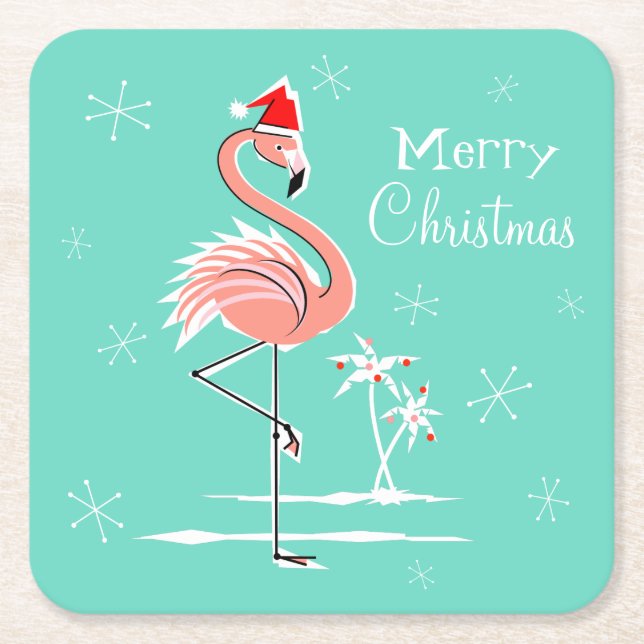 Christmas Flamingo Merry Christmas coaster square (Front)
