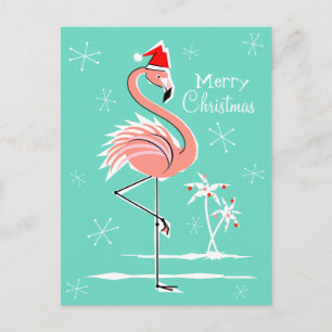 Christmas Flamingo Merry Christmas postcard