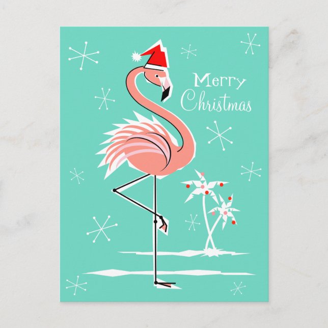 Christmas Flamingo Merry Christmas postcard (Front)