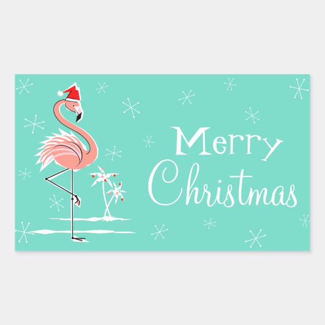 Christmas Flamingo Merry Christmas rectangle Rectangular Sticker (Front)