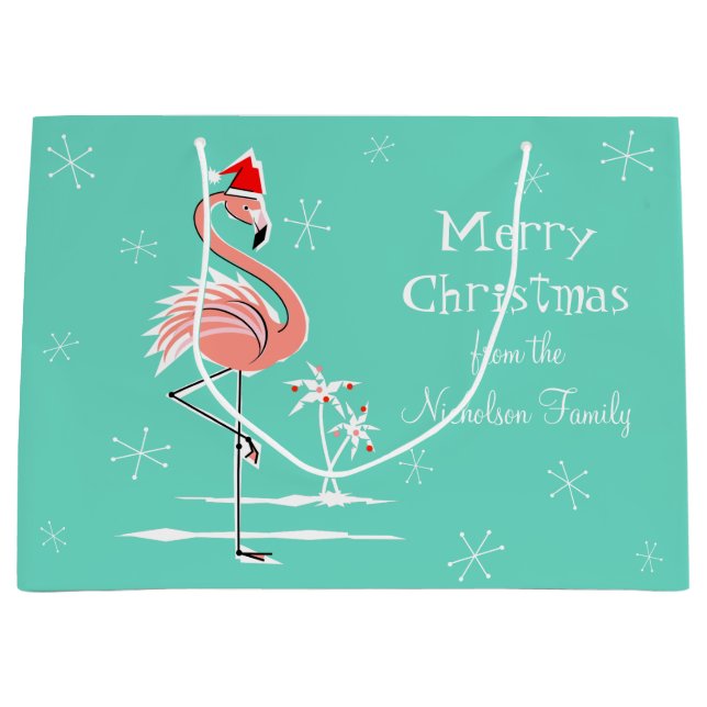 Christmas Flamingo Merry Christmas Text large Gift Bag (Front)
