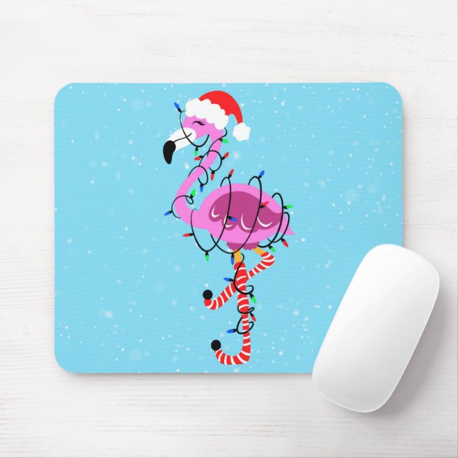 Christmas Flamingo Mouse Pad (With Mouse)