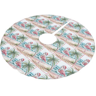 Christmas Flamingo On a Beach Brushed Polyester Tree Skirt