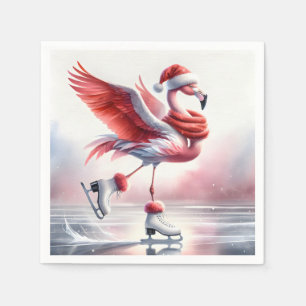 Christmas Flamingo On Skates Napkin