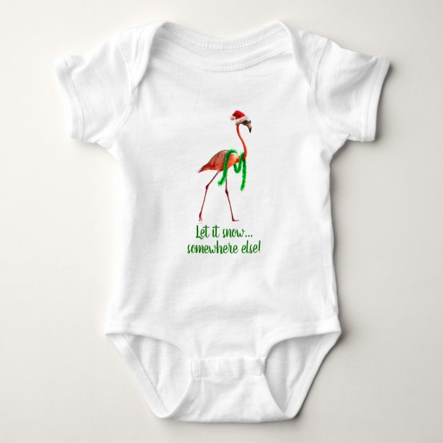 Christmas Flamingo on the Beach Baby Bodysuit (Front)