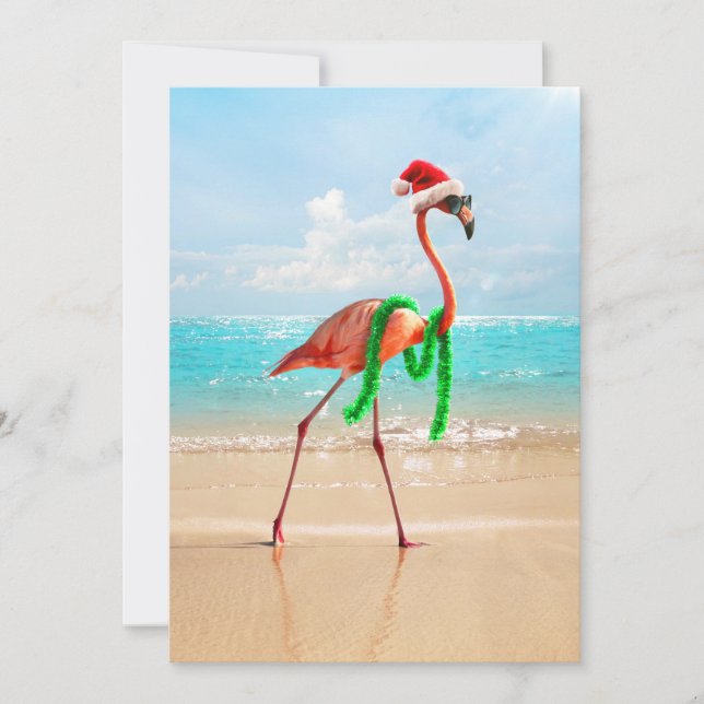 Christmas Flamingo on the Beach Invitation (Front)