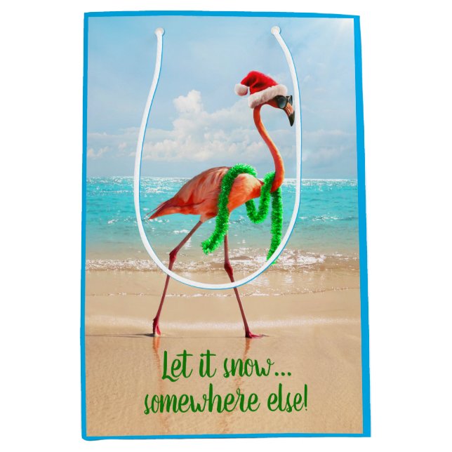 Christmas Flamingo on the Beach Medium Gift Bag (Front)