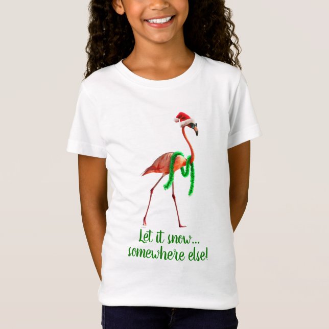 Christmas Flamingo on the Beach T-Shirt (Front)