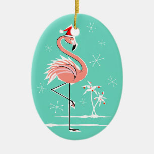 Christmas Flamingo ornament oval