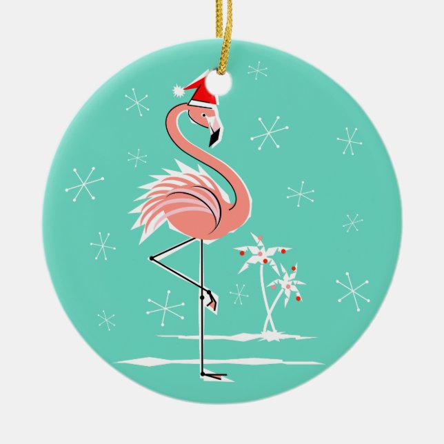 Christmas Flamingo ornament round (Front)
